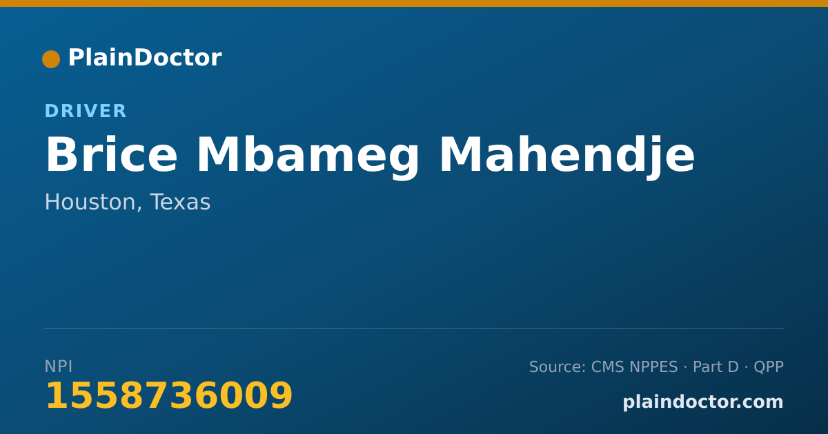 Shareable card for Brice Mbameg Mahendje - Driver, Houston, TX