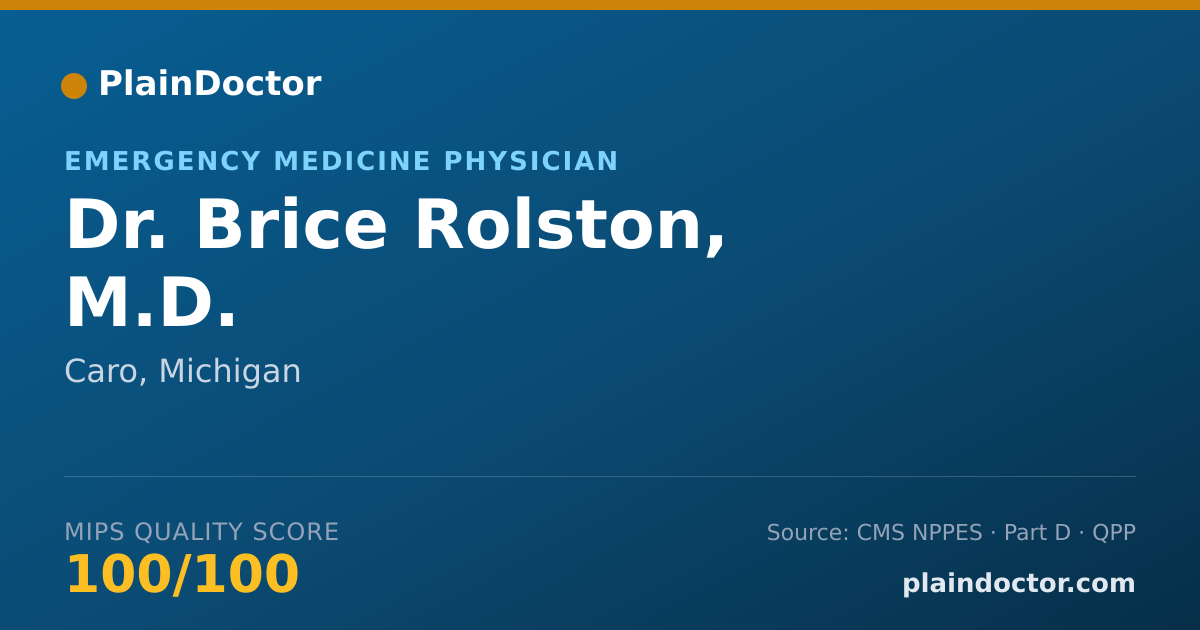 Shareable card for Brice Rolston, M.D. - Emergency Medicine Physician, Caro, MI