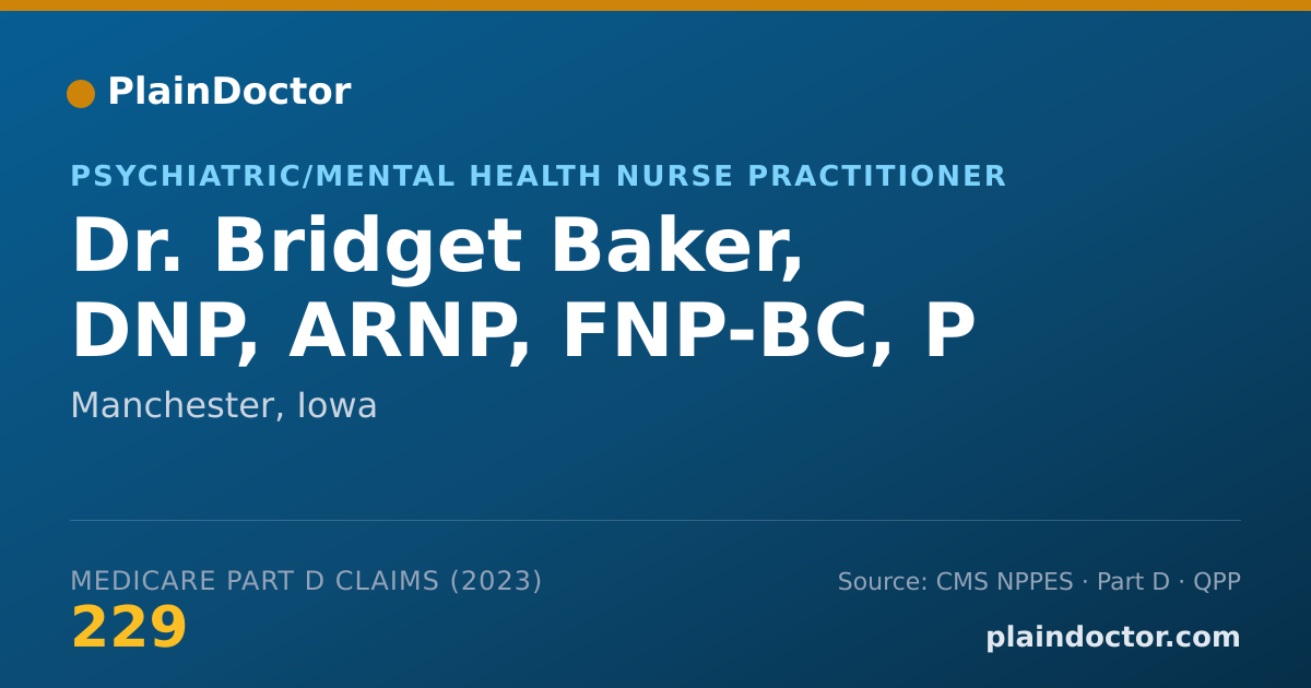 Shareable card for Bridget Baker, DNP, ARNP, FNP-BC, P - Psychiatric/Mental Health Nurse Practitioner, Manchester, IA