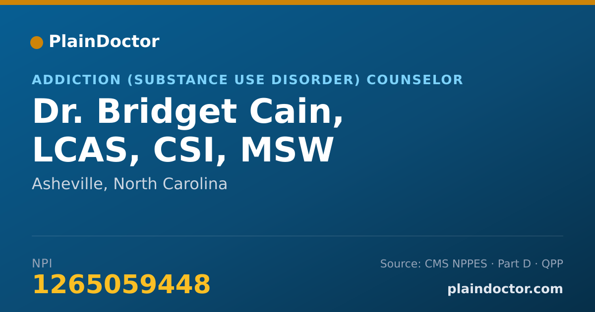 Shareable card for Bridget Cain, LCAS, CSI, MSW - Addiction (Substance Use Disorder) Counselor, Asheville, NC