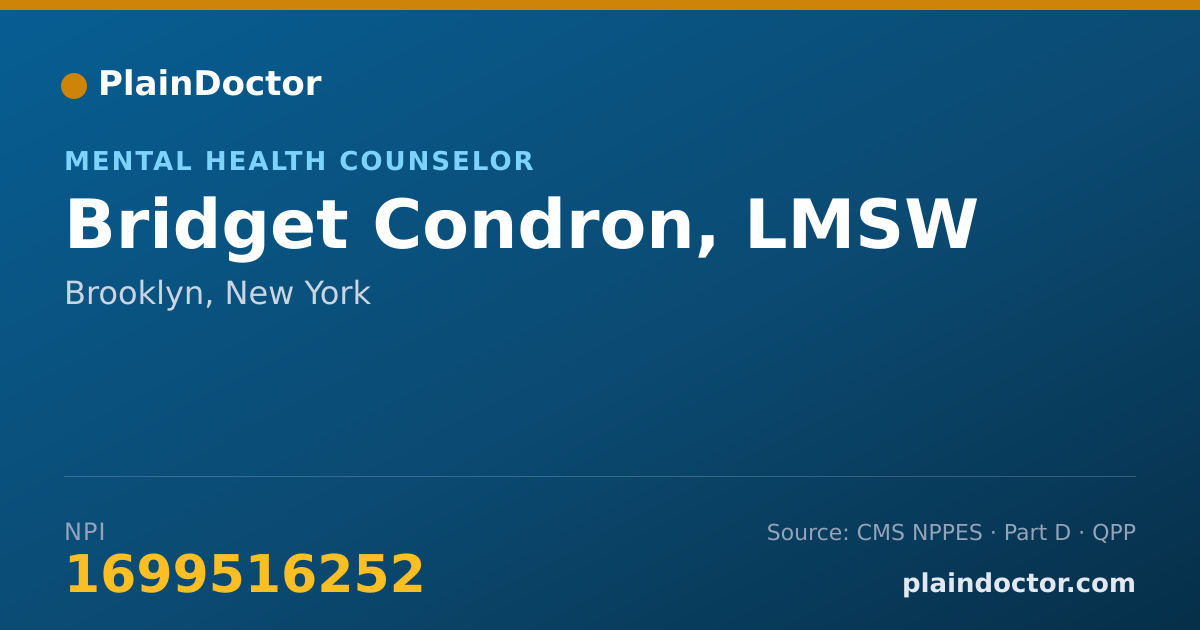 Shareable card for Bridget Condron, LMSW - Mental Health Counselor, Brooklyn, NY