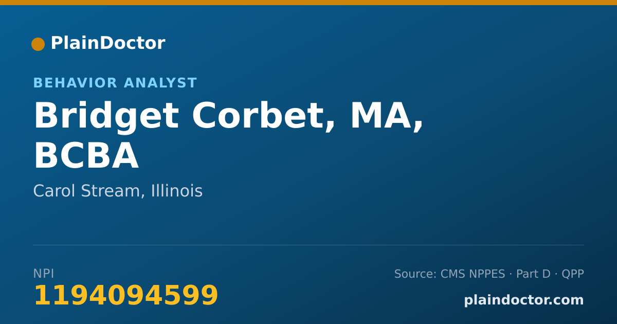 Shareable card for Bridget Corbet, MA, BCBA - Behavior Analyst, Carol Stream, IL