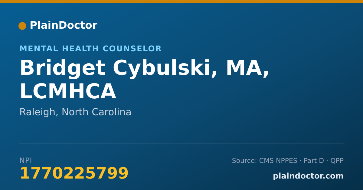 Shareable card for Bridget Cybulski, MA, LCMHCA - Mental Health Counselor, Raleigh, NC
