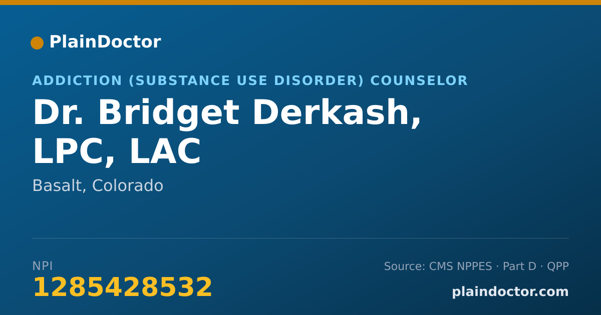 Shareable card for Bridget Derkash, LPC, LAC - Addiction (Substance Use Disorder) Counselor, Basalt, CO