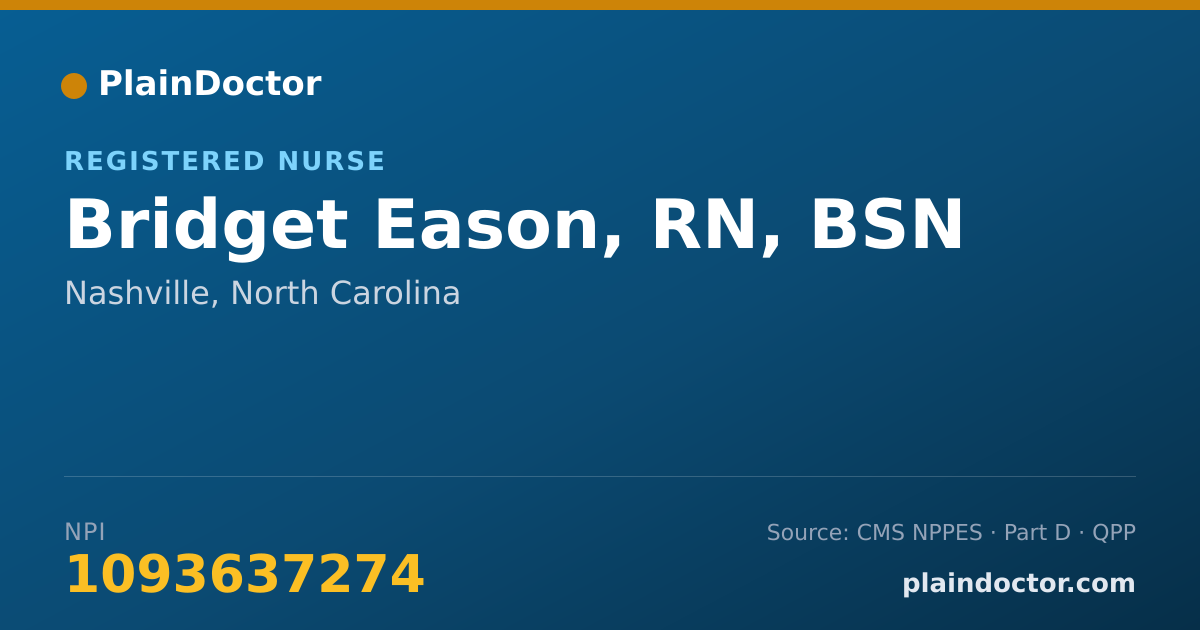 Shareable card for Bridget Eason, RN, BSN - Registered Nurse, Nashville, NC