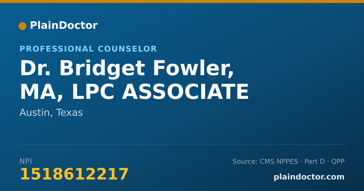 Shareable card for Bridget Fowler, MA, LPC ASSOCIATE - Professional Counselor, Austin, TX