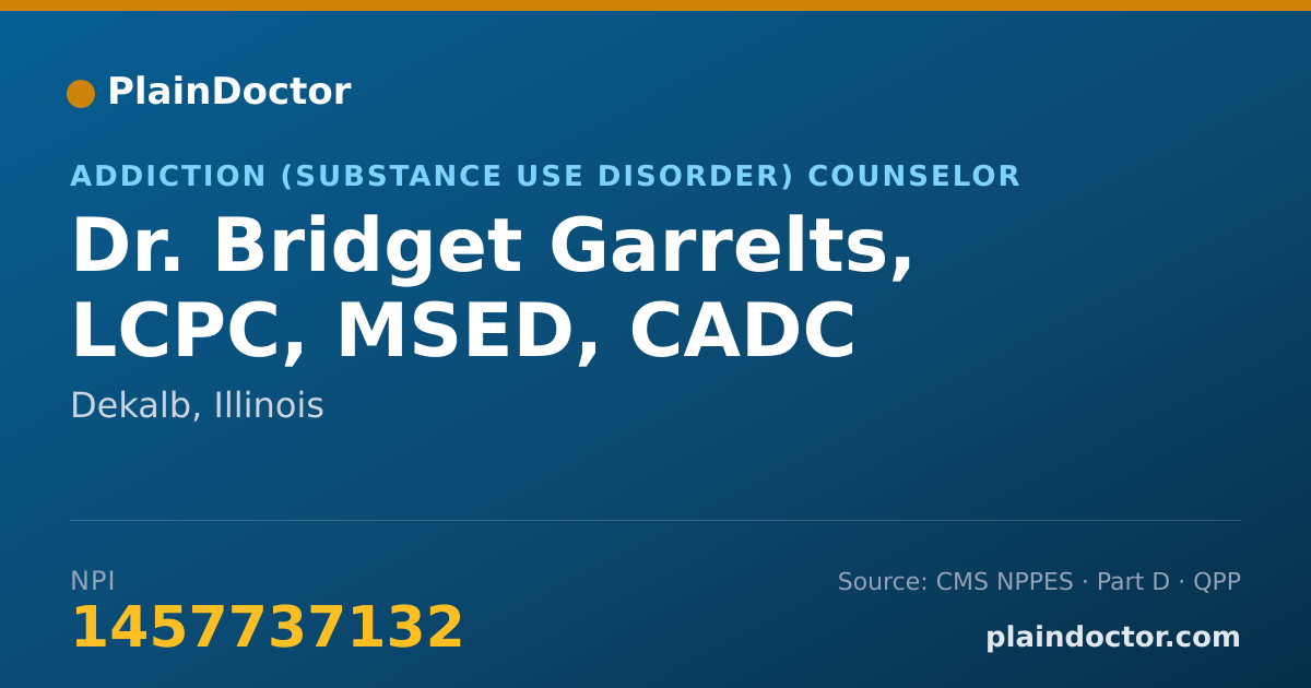 Shareable card for Bridget Garrelts, LCPC, MSED, CADC - Addiction (Substance Use Disorder) Counselor, Dekalb, IL