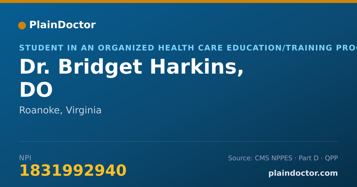 Shareable card for Bridget Harkins, DO - Student in an Organized Health Care Education/Training Program, Roanoke, VA