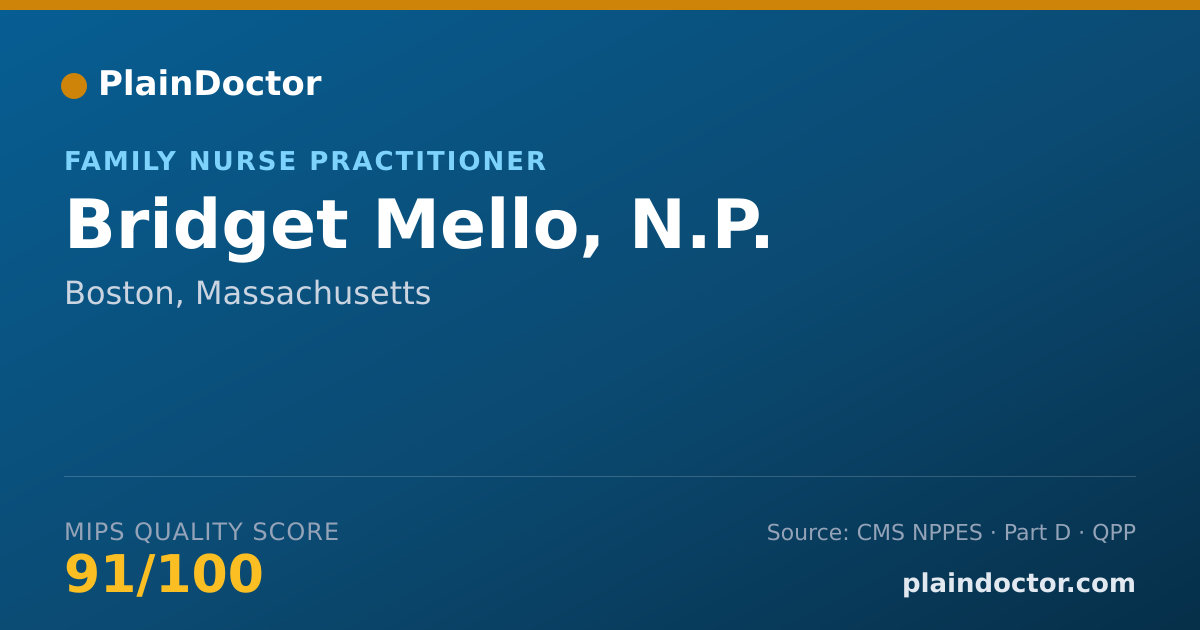 Shareable card for Bridget Mello, N.P. - Family Nurse Practitioner, Boston, MA