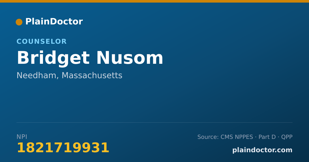 Shareable card for Bridget Nusom - Counselor, Needham, MA