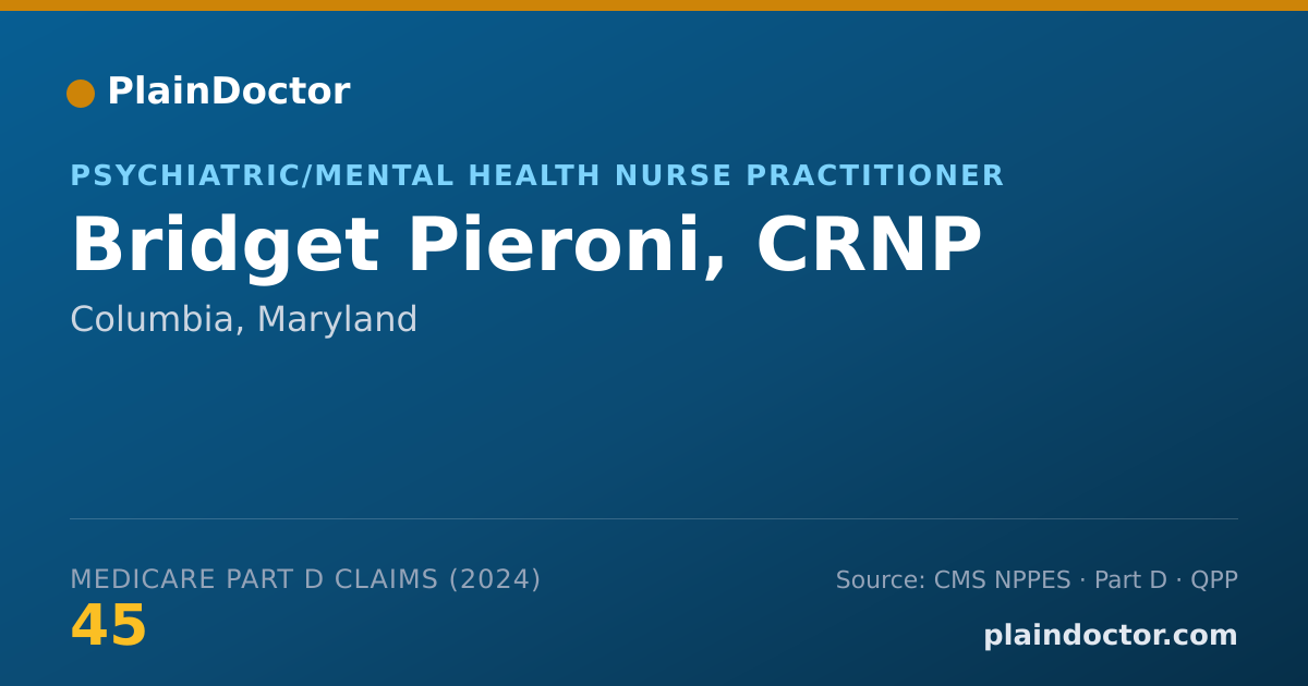 Shareable card for Bridget Pieroni, CRNP - Psychiatric/Mental Health Nurse Practitioner, Columbia, MD