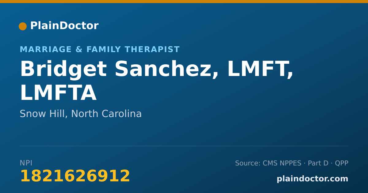 Shareable card for Bridget Sanchez, LMFT, LMFTA - Marriage & Family Therapist, Snow Hill, NC