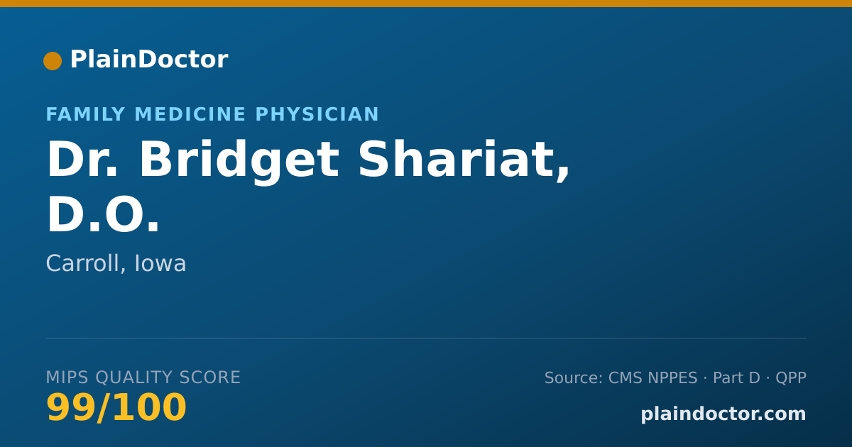 Shareable card for Bridget Shariat, D.O. - Family Medicine Physician, Carroll, IA