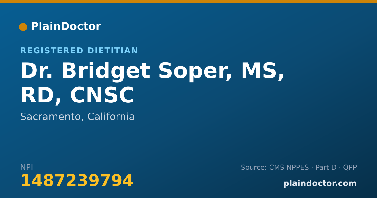 Shareable card for Bridget Soper, MS, RD, CNSC - Registered Dietitian, Sacramento, CA