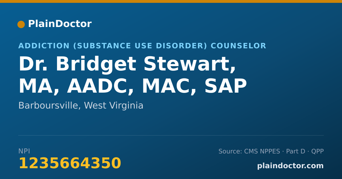 Shareable card for Bridget Stewart, MA, AADC, MAC, SAP - Addiction (Substance Use Disorder) Counselor, Barboursville, WV