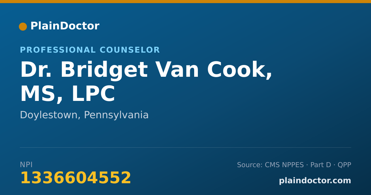 Shareable card for Bridget Van Cook, MS, LPC - Professional Counselor, Doylestown, PA