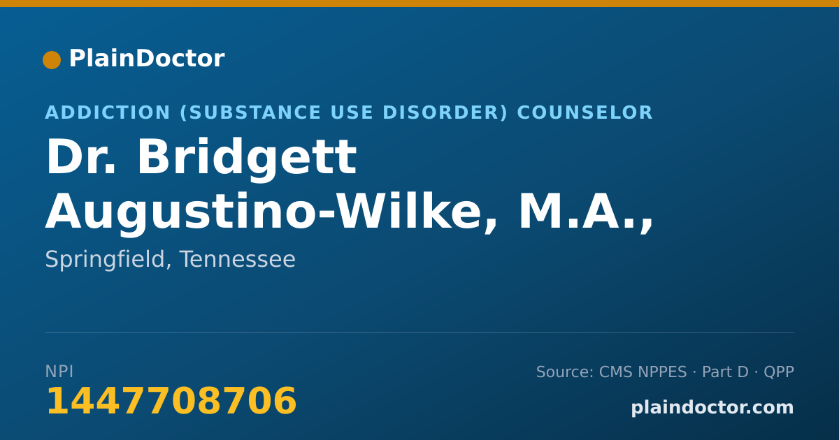 Shareable card for Bridgett Augustino-Wilke, M.A., PHD, CCJP - Addiction (Substance Use Disorder) Counselor, Springfield, TN