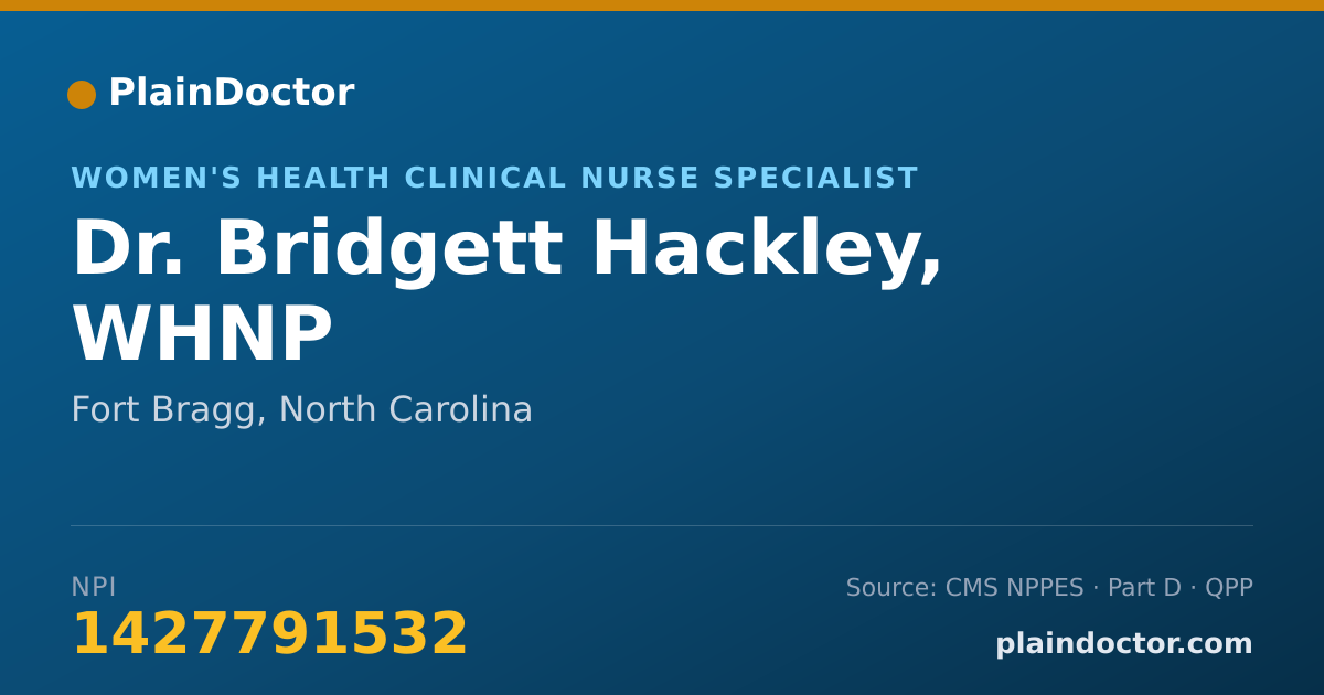 Shareable card for Bridgett Hackley, WHNP - Women's Health Clinical Nurse Specialist, Fort Bragg, NC