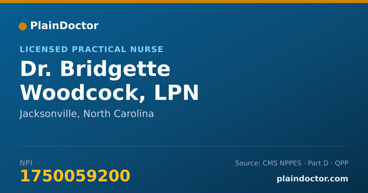 Shareable card for Bridgette Woodcock, LPN - Licensed Practical Nurse, Jacksonville, NC