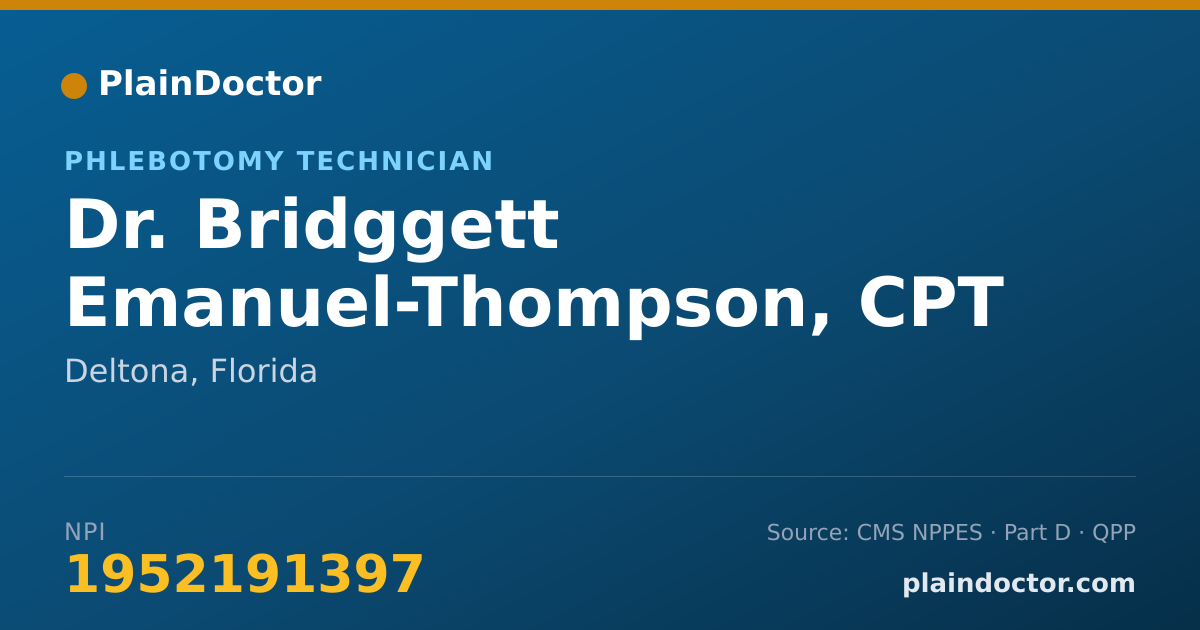 Shareable card for Bridggett Emanuel-Thompson, CPT - Phlebotomy Technician, Deltona, FL