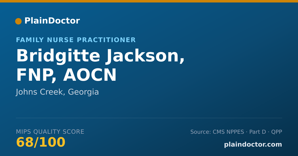 Shareable card for Bridgitte Jackson, FNP, AOCN - Family Nurse Practitioner, Johns Creek, GA