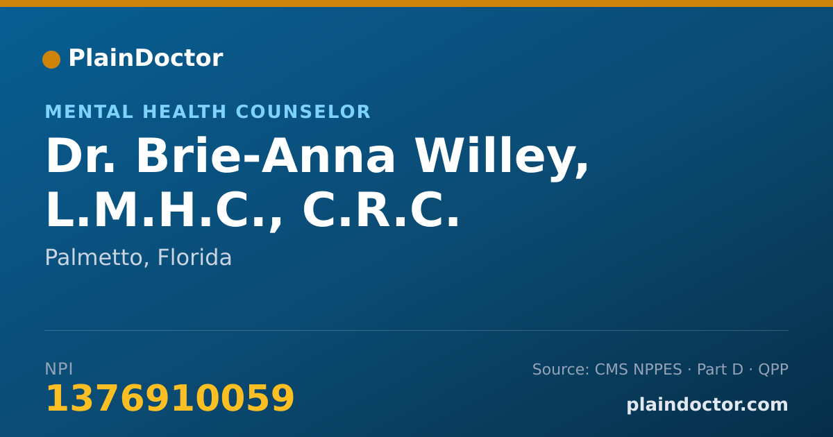 Shareable card for Brie-Anna Willey, L.M.H.C., C.R.C. - Mental Health Counselor, Palmetto, FL