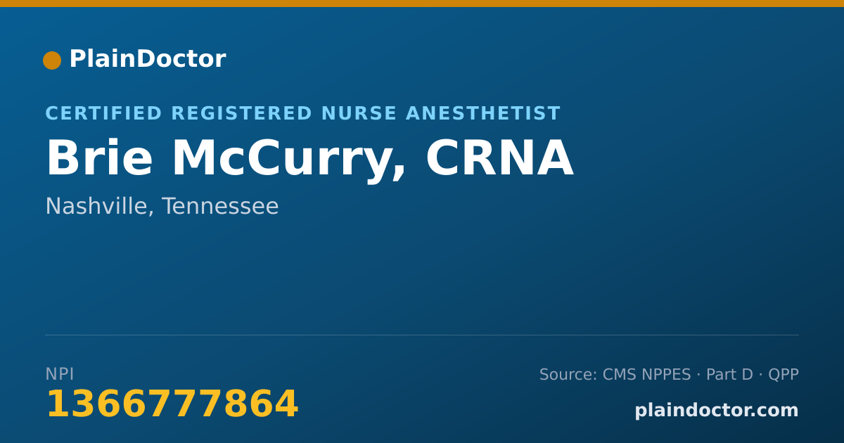 Shareable card for Brie McCurry, CRNA - Certified Registered Nurse Anesthetist, Nashville, TN