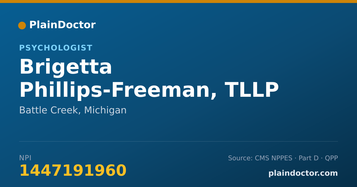 Shareable card for Brigetta Phillips-Freeman, TLLP - Psychologist, Battle Creek, MI