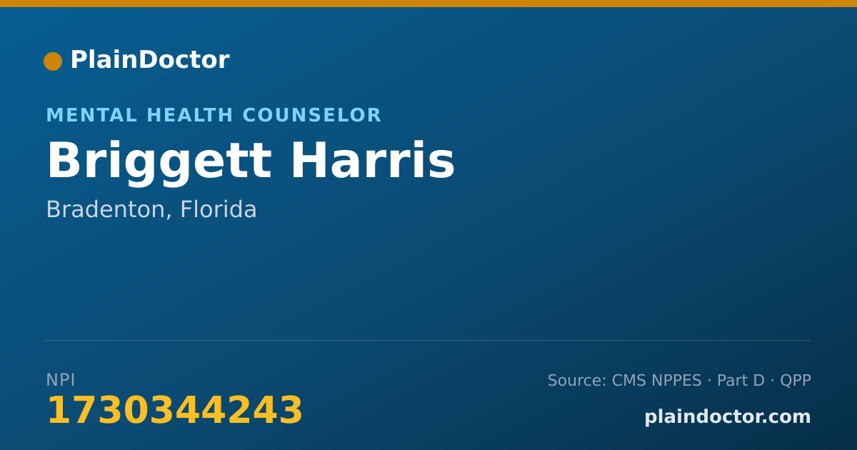 Shareable card for Briggett Harris - Mental Health Counselor, Bradenton, FL