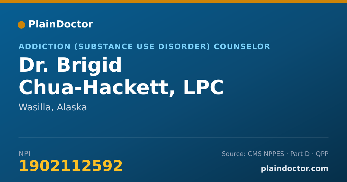 Shareable card for Brigid Chua-Hackett, LPC - Addiction (Substance Use Disorder) Counselor, Wasilla, AK