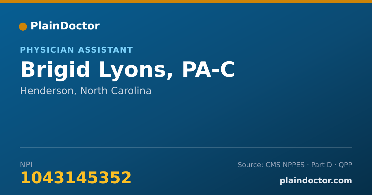 Shareable card for Brigid Lyons, PA-C - Physician Assistant, Henderson, NC