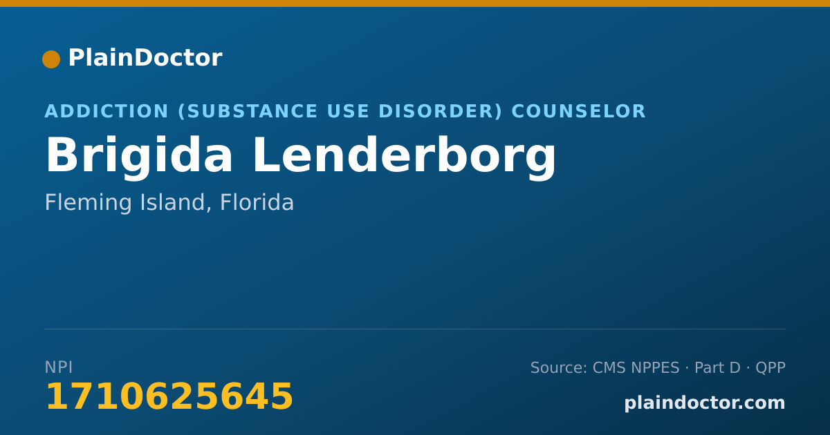 Shareable card for Brigida Lenderborg - Addiction (Substance Use Disorder) Counselor, Fleming Island, FL
