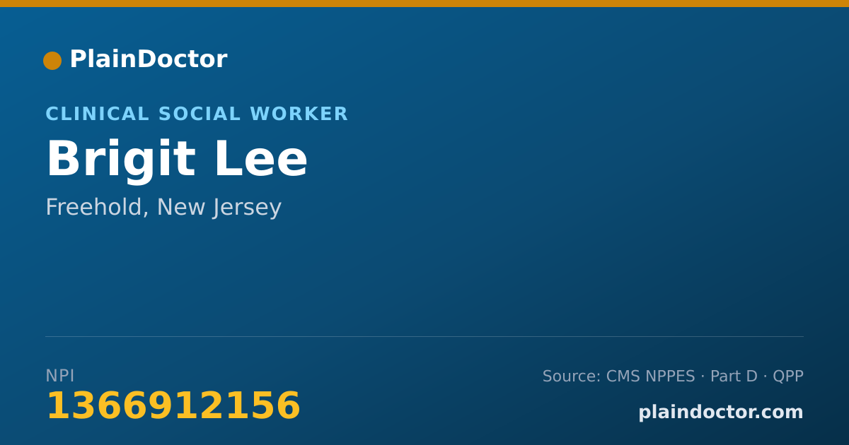 Shareable card for Brigit Lee - Clinical Social Worker, Freehold, NJ