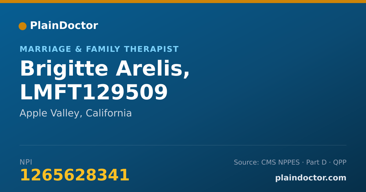 Shareable card for Brigitte Arelis, LMFT129509 - Marriage & Family Therapist, Apple Valley, CA