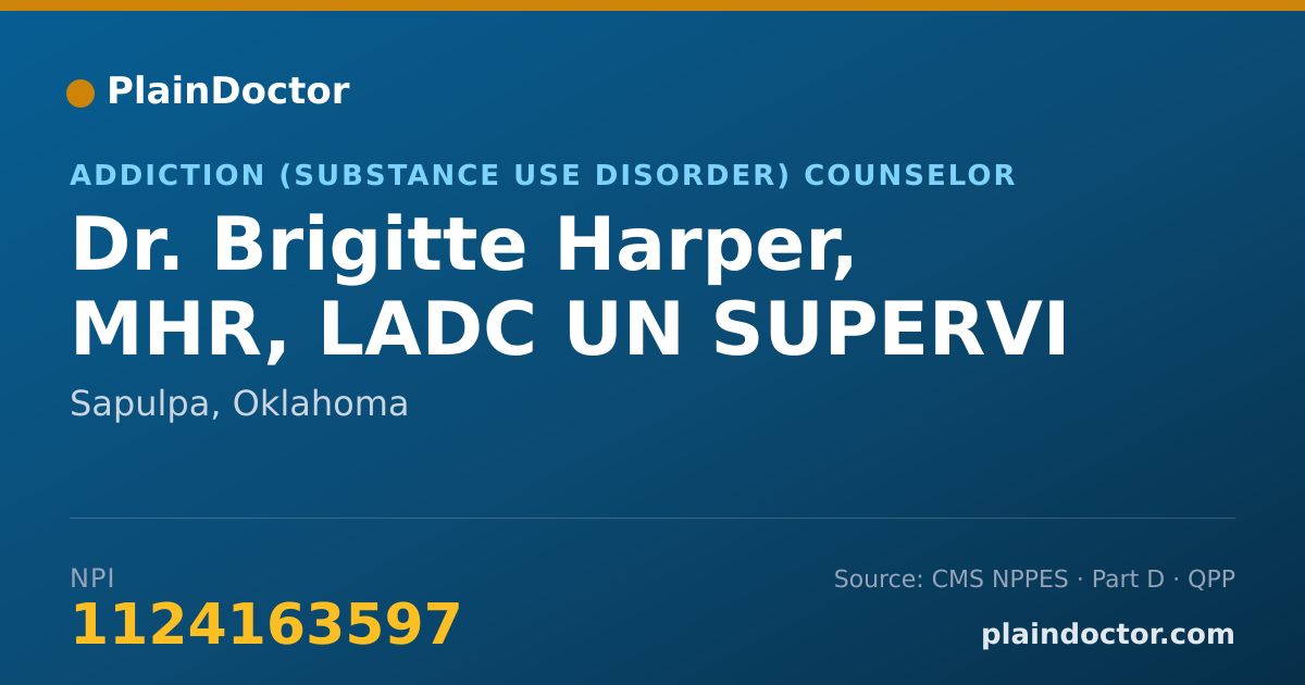Shareable card for Brigitte Harper, MHR, LADC UN SUPERVI - Addiction (Substance Use Disorder) Counselor, Sapulpa, OK