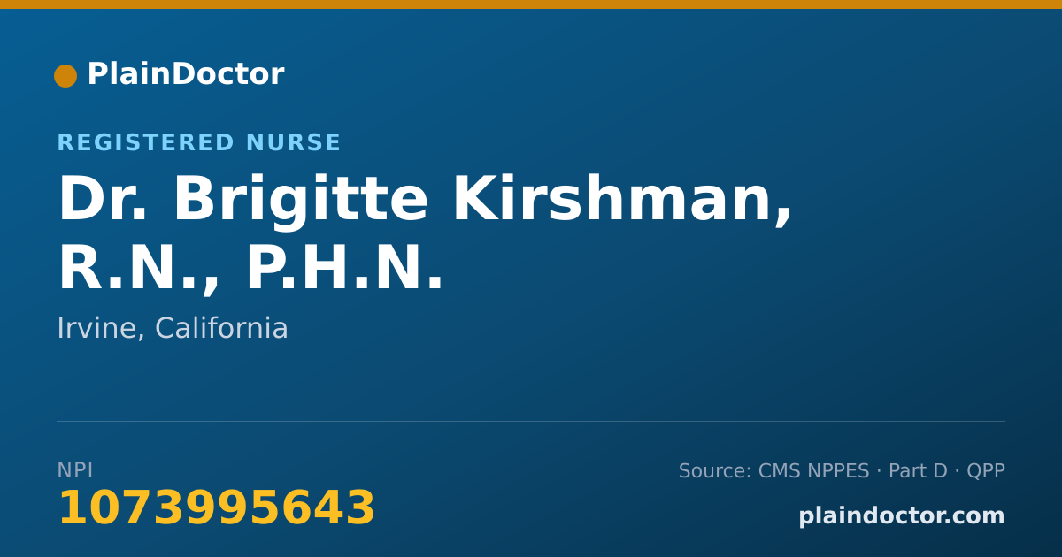 Shareable card for Brigitte Kirshman, R.N., P.H.N. - Registered Nurse, Irvine, CA