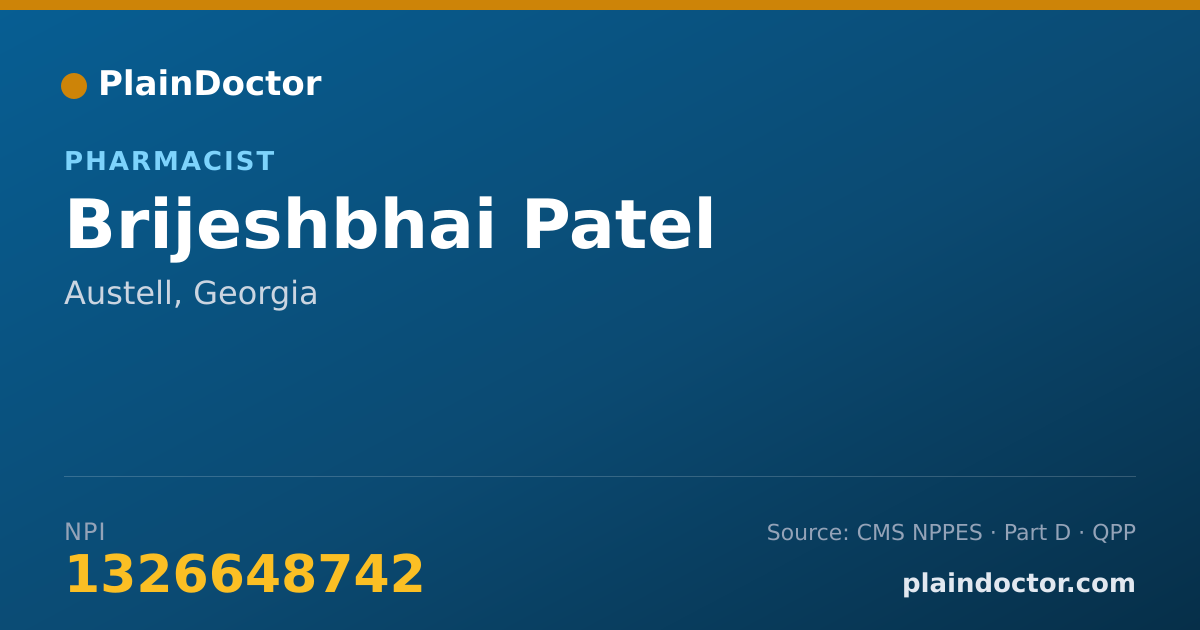 Shareable card for Brijeshbhai Patel - Pharmacist, Austell, GA