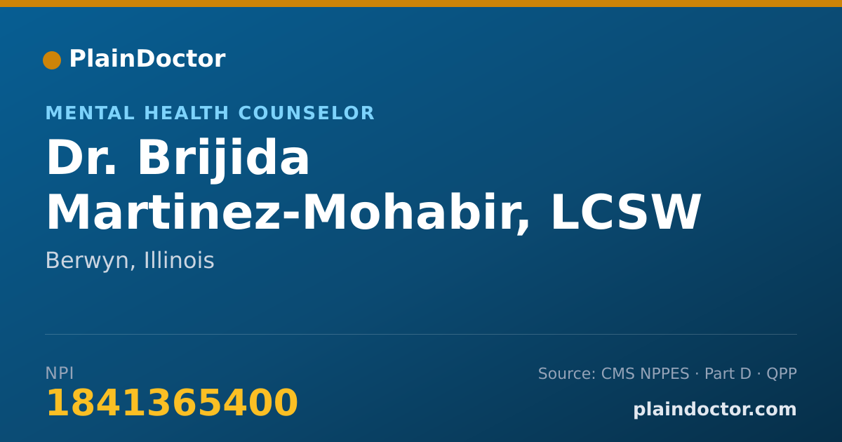 Shareable card for Brijida Martinez-Mohabir, LCSW - Mental Health Counselor, Berwyn, IL