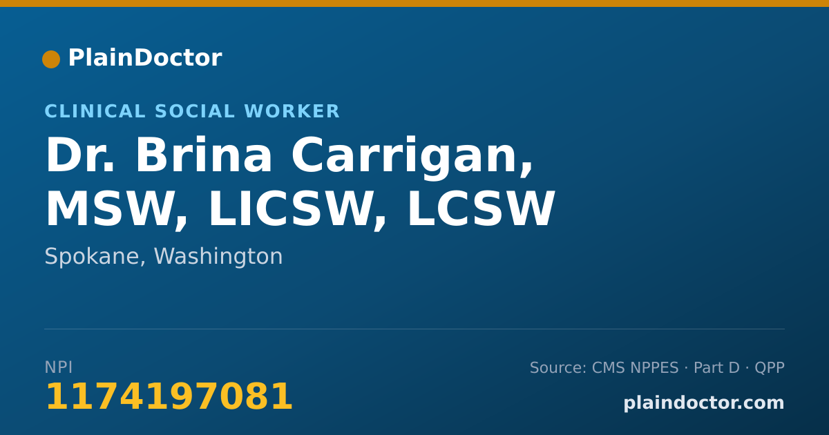 Shareable card for Brina Carrigan, MSW, LICSW, LCSW - Clinical Social Worker, Spokane, WA