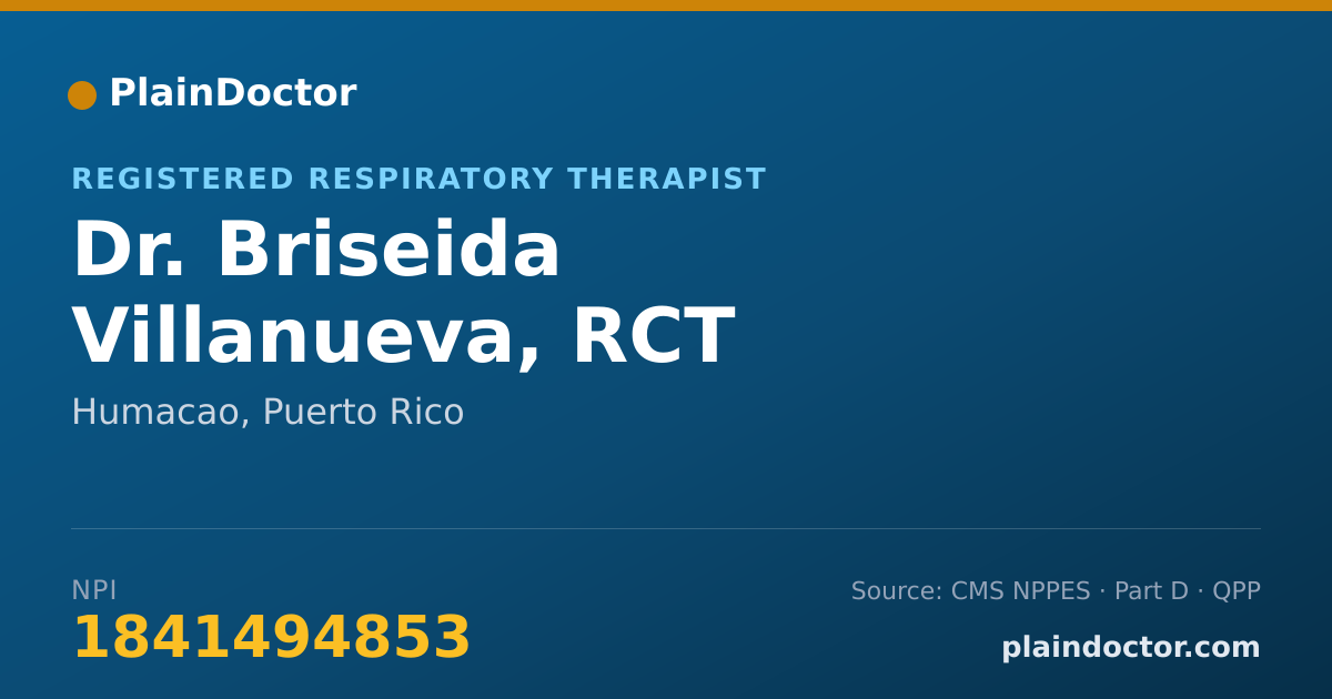 Shareable card for Briseida Villanueva, RCT - Registered Respiratory Therapist, Humacao, PR
