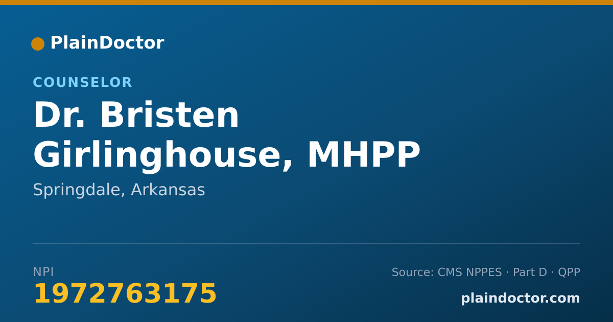 Shareable card for Bristen Girlinghouse, MHPP - Counselor, Springdale, AR