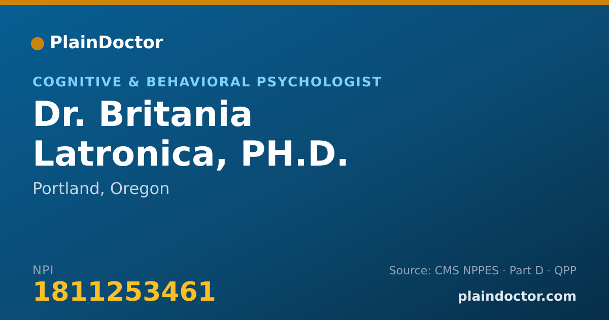 Shareable card for Britania Latronica, PH.D. - Cognitive & Behavioral Psychologist, Portland, OR