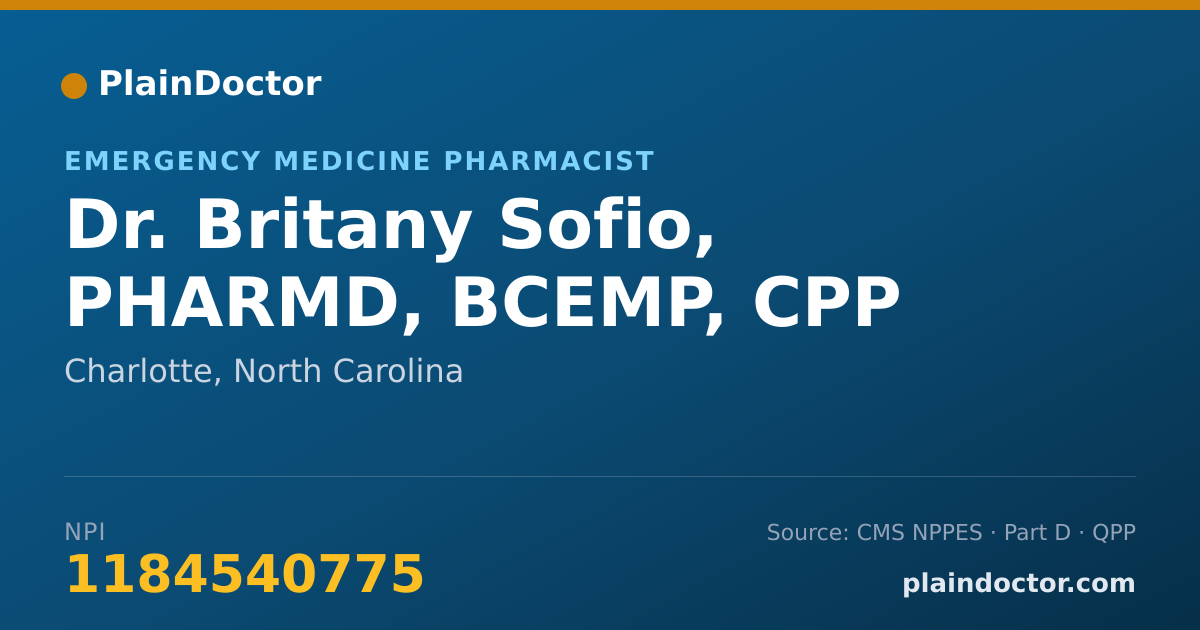Shareable card for Britany Sofio, PHARMD, BCEMP, CPP - Emergency Medicine Pharmacist, Charlotte, NC