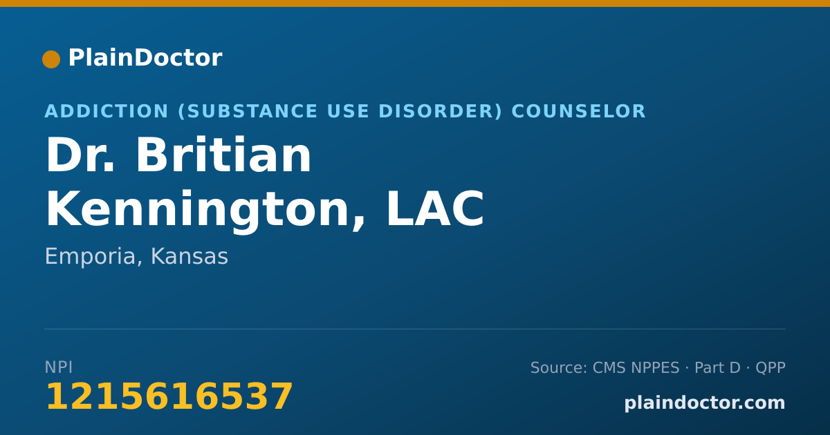 Shareable card for Britian Kennington, LAC - Addiction (Substance Use Disorder) Counselor, Emporia, KS