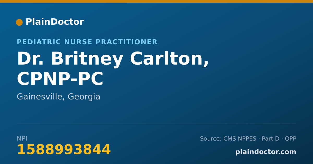 Shareable card for Britney Carlton, CPNP-PC - Pediatric Nurse Practitioner, Gainesville, GA