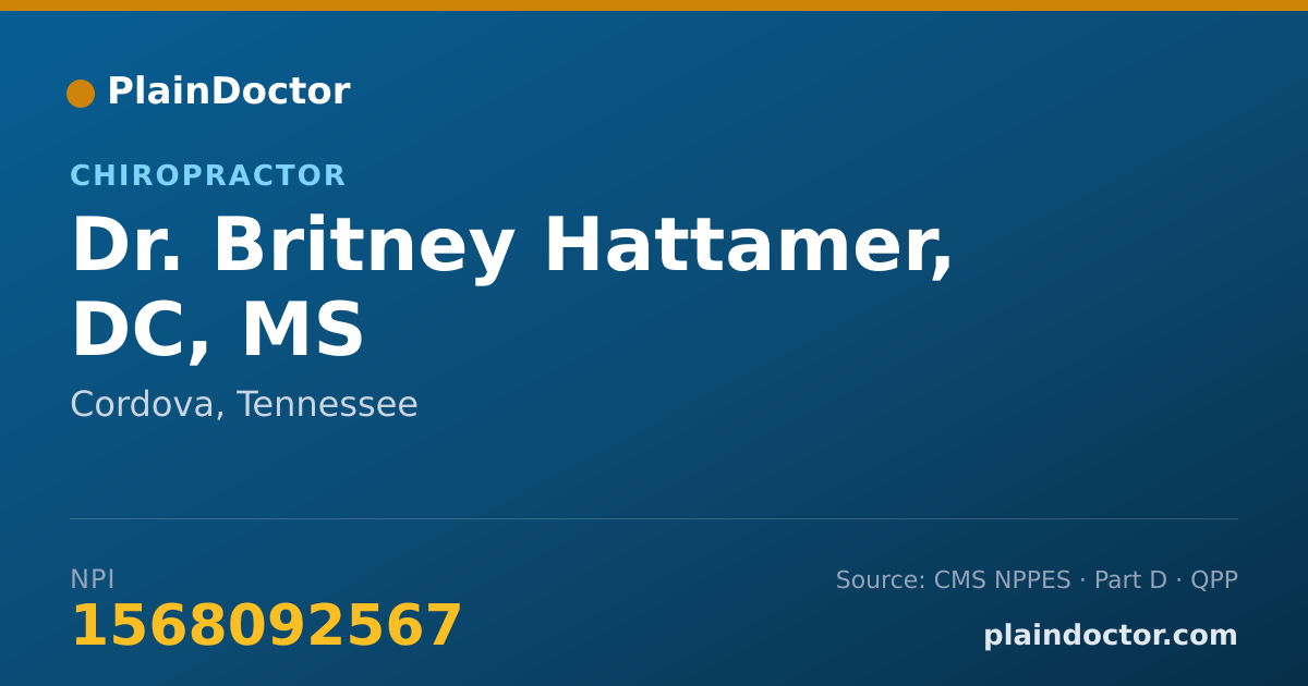 Shareable card for Britney Hattamer, DC, MS - Chiropractor, Cordova, TN