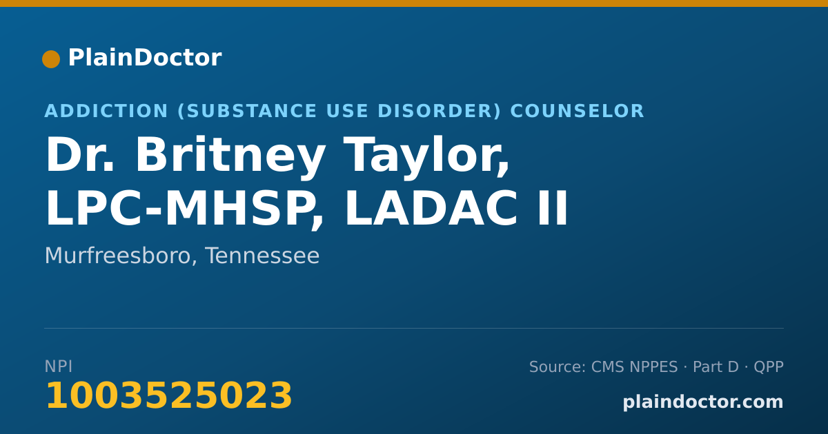Shareable card for Britney Taylor, LPC-MHSP, LADAC II - Addiction (Substance Use Disorder) Counselor, Murfreesboro, TN