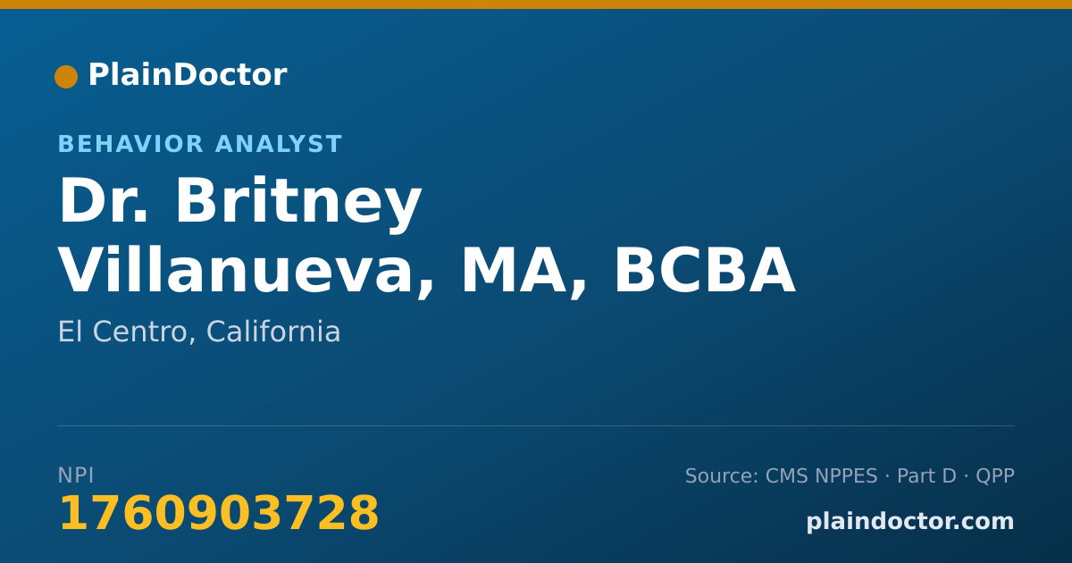 Shareable card for Britney Villanueva, MA, BCBA - Behavior Analyst, El Centro, CA