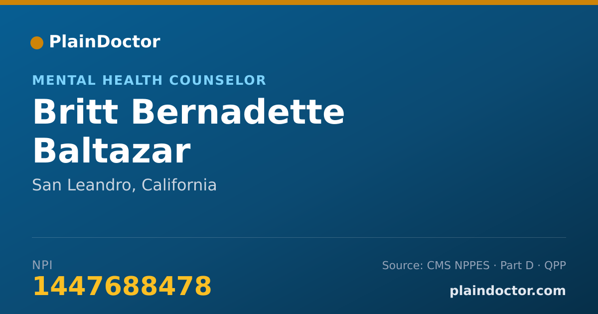 Shareable card for Britt Bernadette Baltazar - Mental Health Counselor, San Leandro, CA