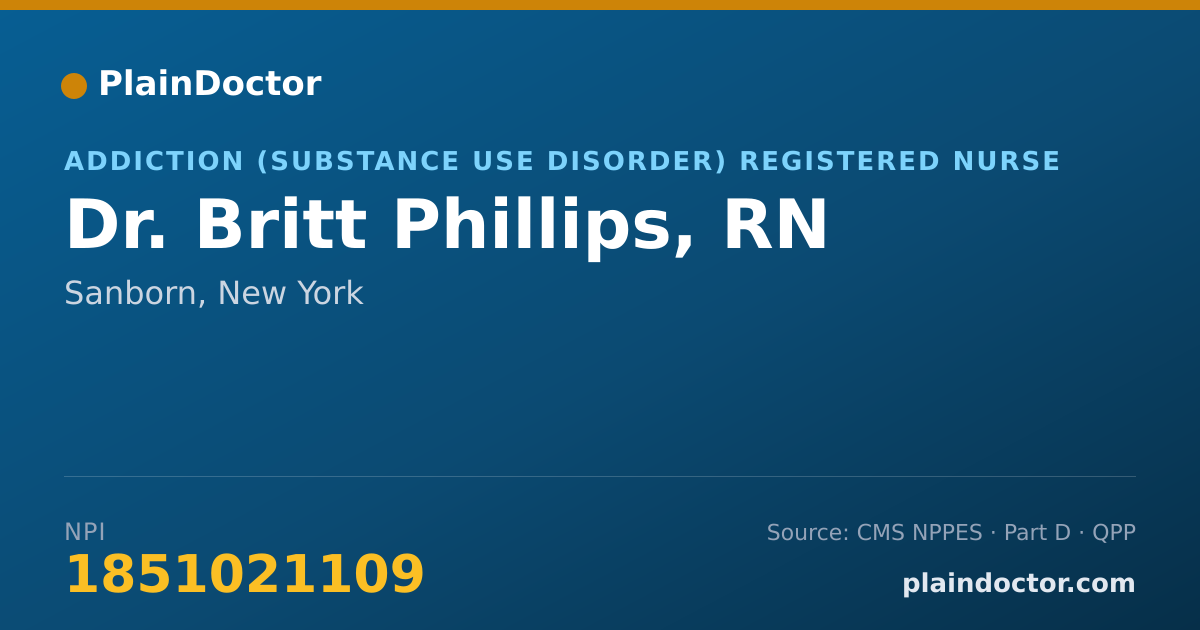Shareable card for Britt Phillips, RN - Addiction (Substance Use Disorder) Registered Nurse, Sanborn, NY